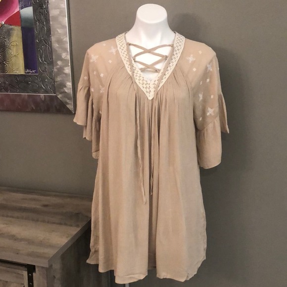Lace up Boho Tunic Dress - Picture 2 of 6